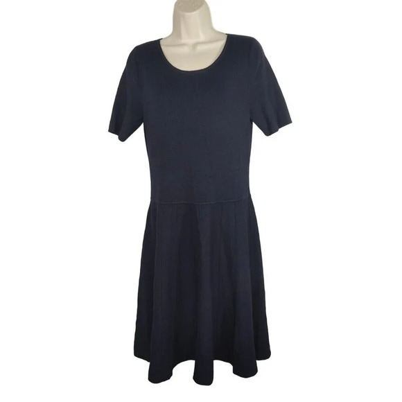 Talbots Dresses & Skirts - Talbots Blue Fit And Flare Knit Dress Women Size LP Work Casual Short Sleeve